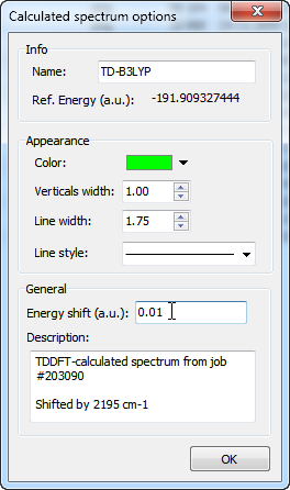 Edit calculated spectrum options